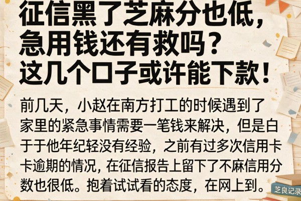 征信黑了芝麻分也低，急用钱还有救吗？这几个口子或许能下款！
