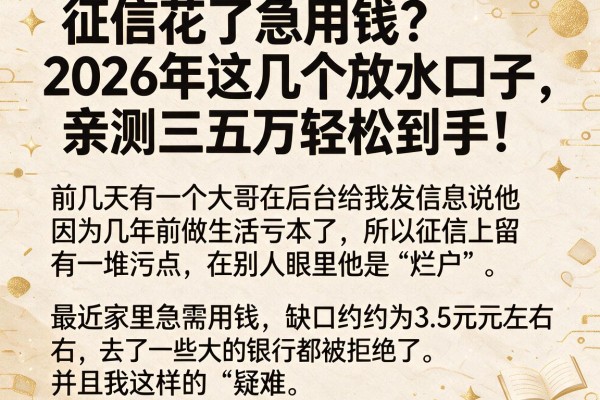 征信花了急用钱？2026年这几个放水口子，亲测三五万轻松到手！