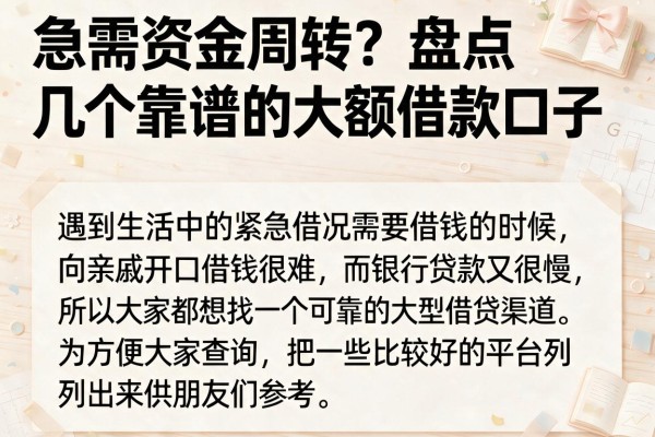 急需资金周转？盘点几个靠谱的大额借款口子