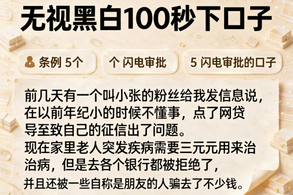 无视黑白100秒下口子，条列5个闪电审批的口子