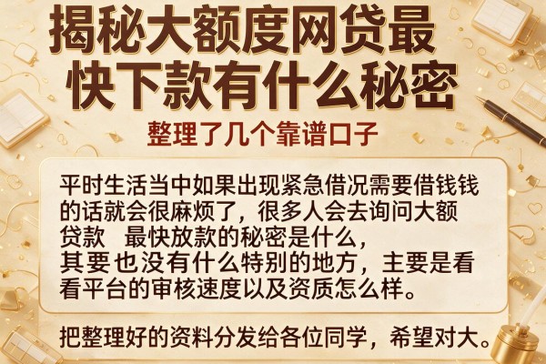 揭秘大额度网贷最快下款有什么秘密，整理了几个靠谱口子