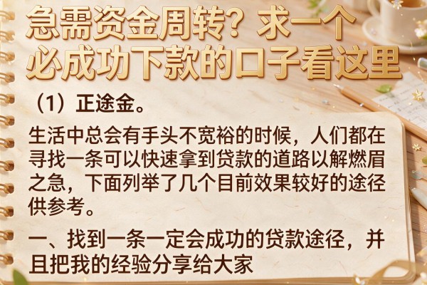 急需资金周转？求一个必成功下款的口子看这里