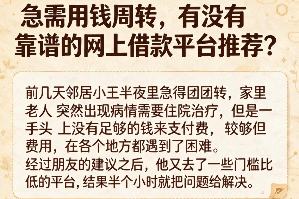 急需用钱周转，有没有靠谱的网上借款平台推荐？