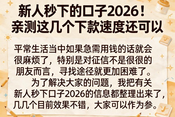 新人秒下的口子2026：亲测这几个下款速度还可以