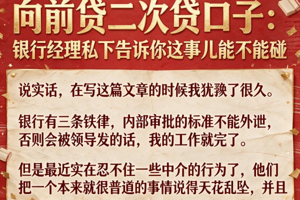 向前贷二次贷口子：银行经理私下告诉你这事儿能不能碰
