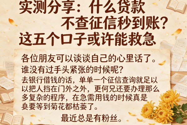 实测分享：什么贷款不查征信秒到账？这五个口子或许能救急