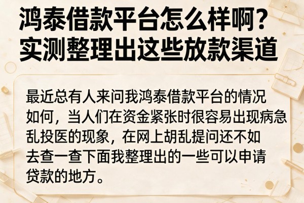 鸿泰借款平台怎么样啊？实测整理出这些放款渠道