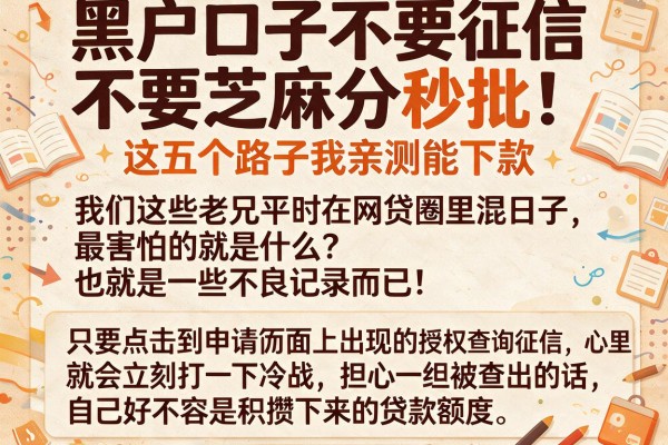 黑户口子不要征信不要芝麻分秒批，这五个路子我亲测能下款