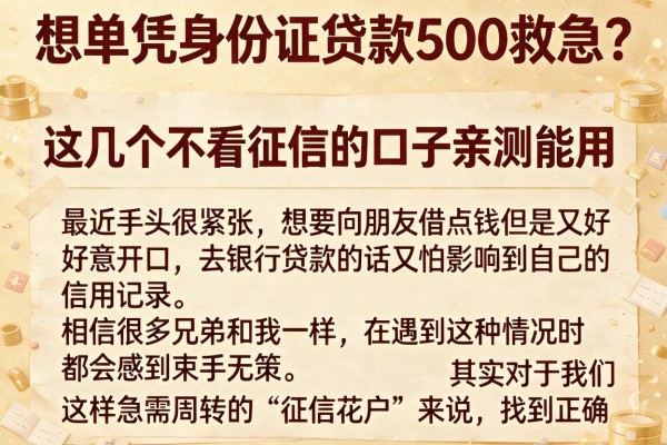 想单凭身份证贷款500救急？这几个不看征信的口子亲测能用