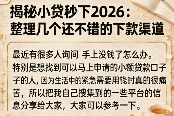 揭秘小贷秒下2026：整理几个还不错的下款渠道