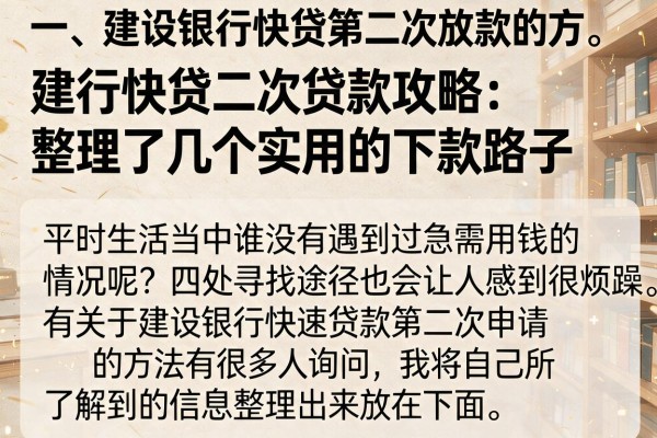 建行快贷二次贷款攻略：整理了几个实用的下款路子