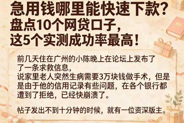 急用钱哪里能快速下款？盘点10个网贷口子，这5个实测成功率最高！
