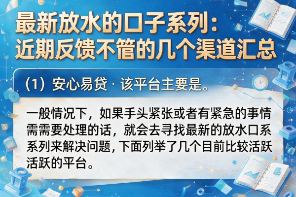 最新放水的口子系列：近期反馈不错的几个渠道汇总