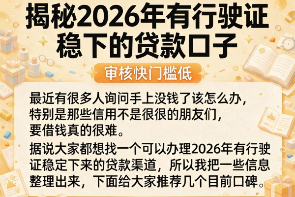揭秘2026年有行驶证稳下的贷款口子,审核快门槛低