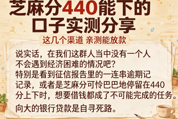 芝麻分440能下的口子实测分享，这几个渠道亲测能放款