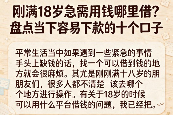 刚满18岁急需用钱哪里借？盘点当下容易下款的十个口子
