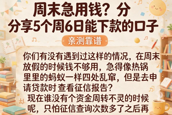 周末急用钱？分享5个周6日能下款的口子，亲测靠谱