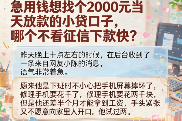 急用钱想找个2000元当天放款的小贷口子，哪个不看征信下款快？