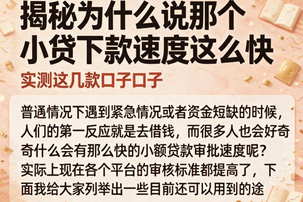 揭秘为什么说那个小贷下款速度这么快，实测这几款口子