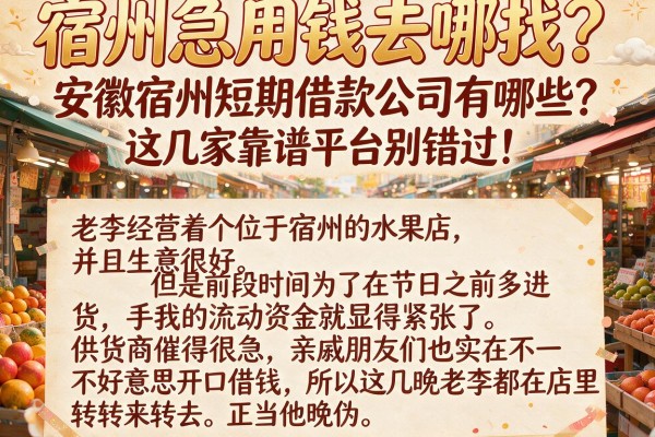 宿州急用钱去哪找？安徽宿州短期借款公司有哪些？这几家靠谱平台别错过！