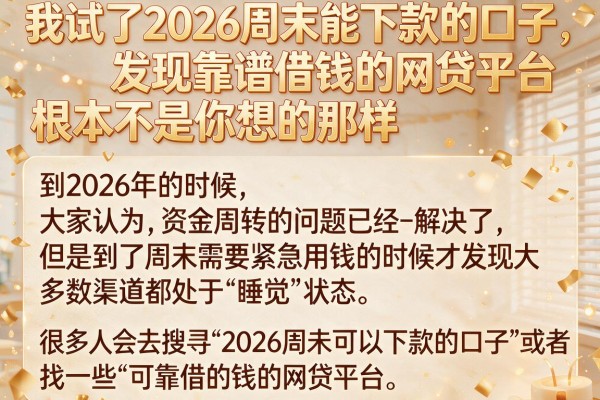 我试了2026周末能下款的口子，发现靠谱借钱的网贷平台根本不是你想的那样