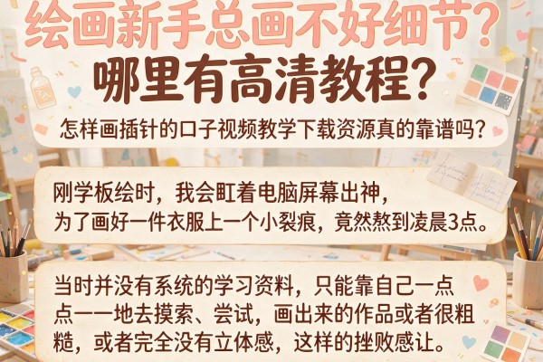 绘画新手总画不好细节？哪里有高清教程？怎样画插针的口子视频教学下载资源真的靠谱吗？