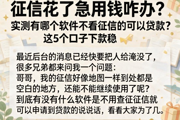 征信花了急用钱咋办?实测有哪个软件不看征信的可以贷款,这5个口子下款稳