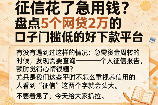 征信花了急用钱？盘点5个网贷2万的口子门槛低的好下款平台