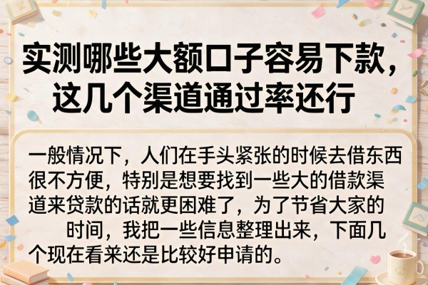 实测哪些大额口子容易下款，这几个渠道通过率还行