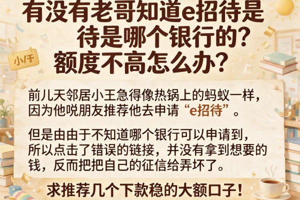 有没有老哥知道e招待是哪个银行的?额度不高怎么办?求推荐几个下款稳的大额口子!