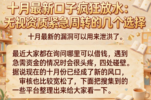 十月最新口子疯狂放水：无视资质紧急周转的几个选择