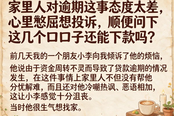 家里人对逾期这事态度太差,心里憋屈想投诉,顺便问下这几个口子还能下款吗?