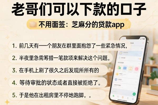 老哥们可以下款的口子，条列五个不用面签和芝麻分的贷款app