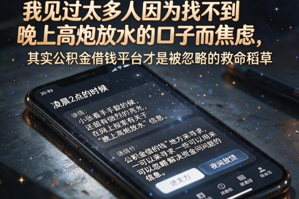 我见过太多人因为找不到晚上高炮放水的口子而焦虑，其实公积金借钱平台才是被忽略的救命稻草