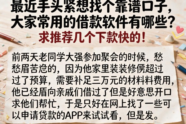 最近手头紧想找个靠谱口子，大家常用的借款软件有哪些？求推荐几个下款快的！