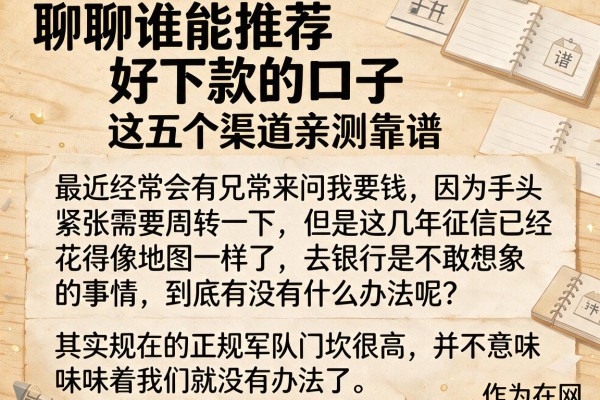 聊聊谁能推荐好下款的口子，这五个渠道亲测靠谱