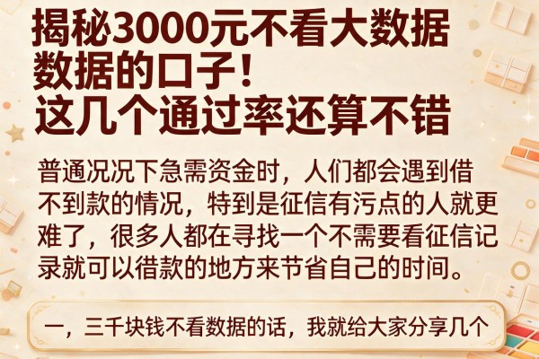 揭秘3000元不看大数据的口子，这几个通过率还算不错