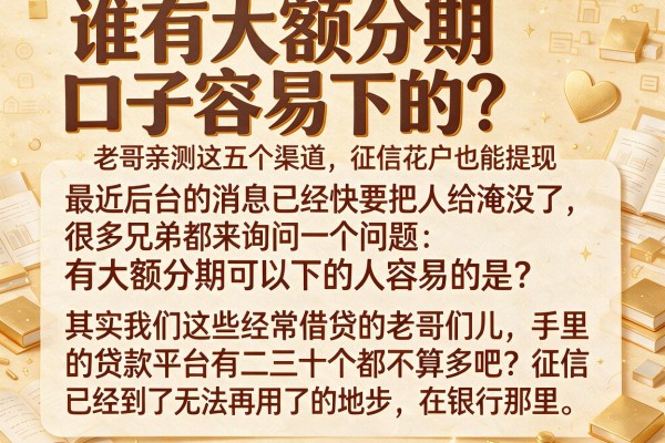 谁有大额分期口子容易下的？老哥亲测这五个渠道，征信花户也能提现