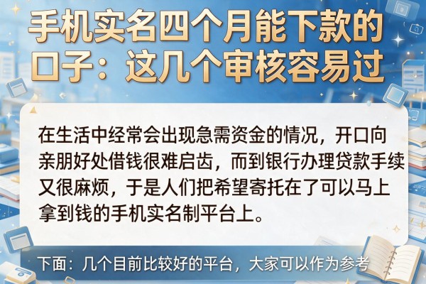 手机实名四个月能下款的口子：这几个审核容易过