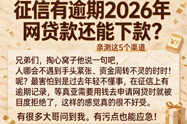 征信有逾期2026年网贷款还能下款?亲测这5个渠道,有污点也能应急