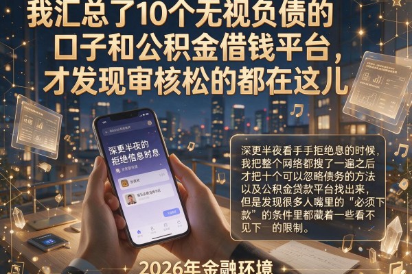 我汇总了10个无视负债的口子和公积金借钱平台，才发现审核松的都在这儿