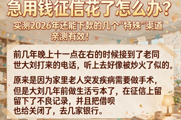 急用钱征信花了怎么办？实测2026年还能下款的几个“特殊”渠道，亲测有效！