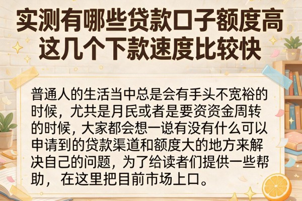 实测有哪些贷款口子额度高，这几个下款速度比较快