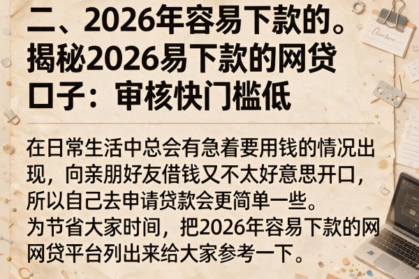 揭秘2026易下款的网贷口子：审核快门槛低推荐