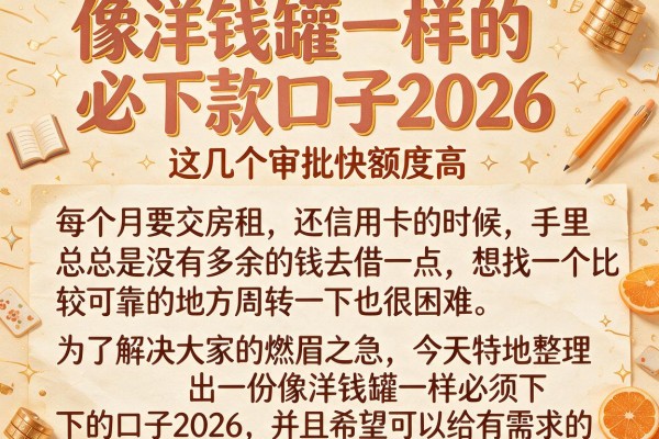 像洋钱罐一样的必下款口子2026，这几个审批快额度高