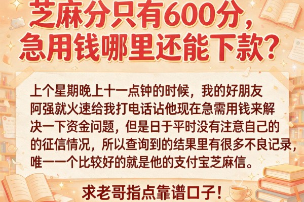 芝麻分只有600分，急用钱哪里还能下款？求老哥指点靠谱口子！