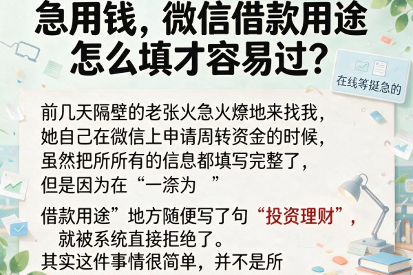 急用钱，微信借款用途怎么填才容易过？在线等挺急的