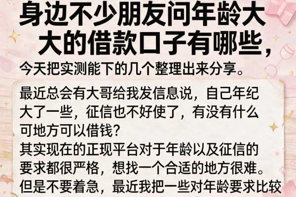 身边不少朋友问年龄大的借款口子有哪些，今天把实测能下的几个整理出来分享