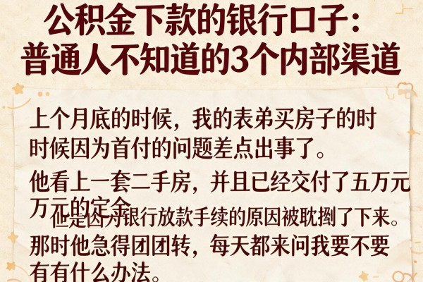 公积金下款的银行口子：普通人不知道的3个内部渠道