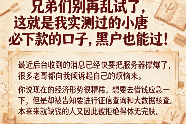 兄弟们别再乱试了，这就是我实测过的小唐必下款的口子，黑户也能过！